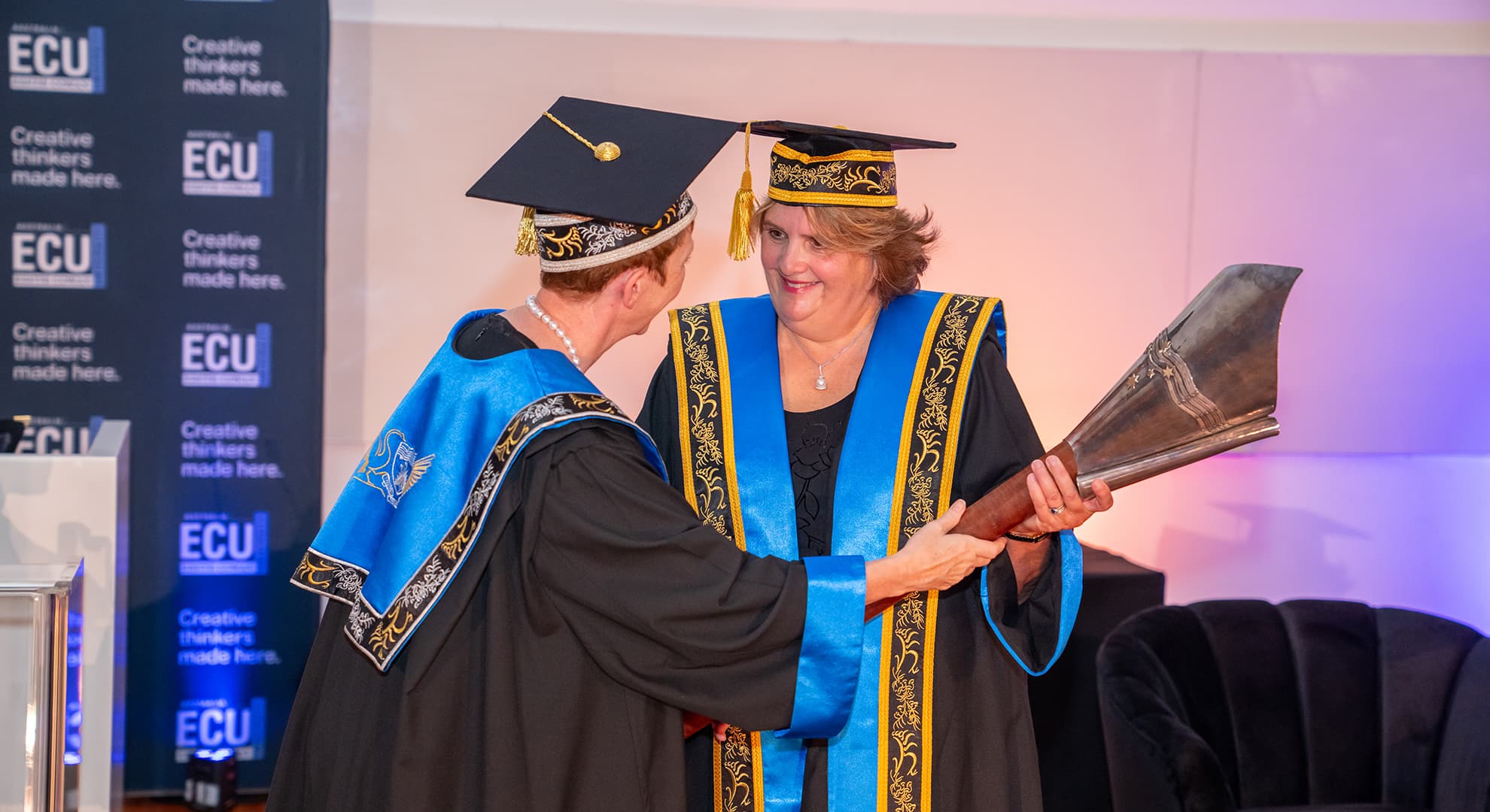 Chancellor and Vice Chancellor with Mace