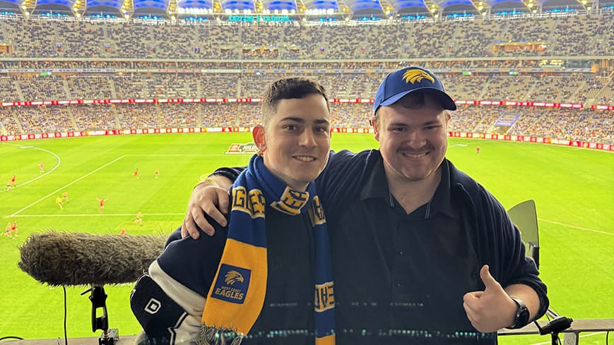 ECU students enjoying their behind the scenes tour at Optus Stadium during match day.