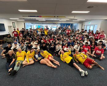 International student and volunteers at the Enactus Beach Safety session