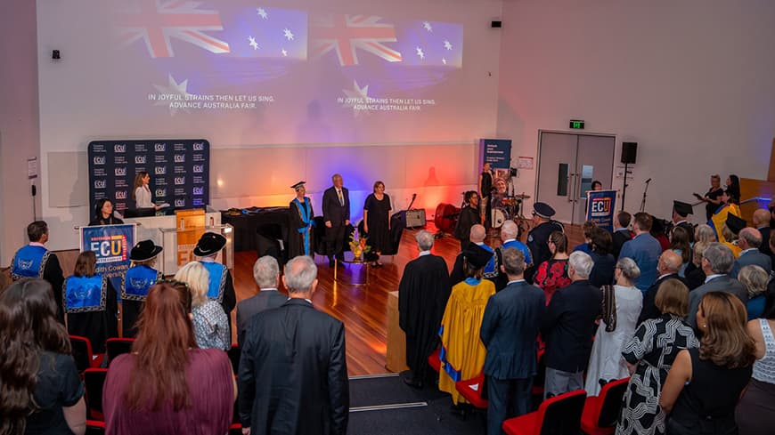 Wideshot lecture theatre with WAAPA students