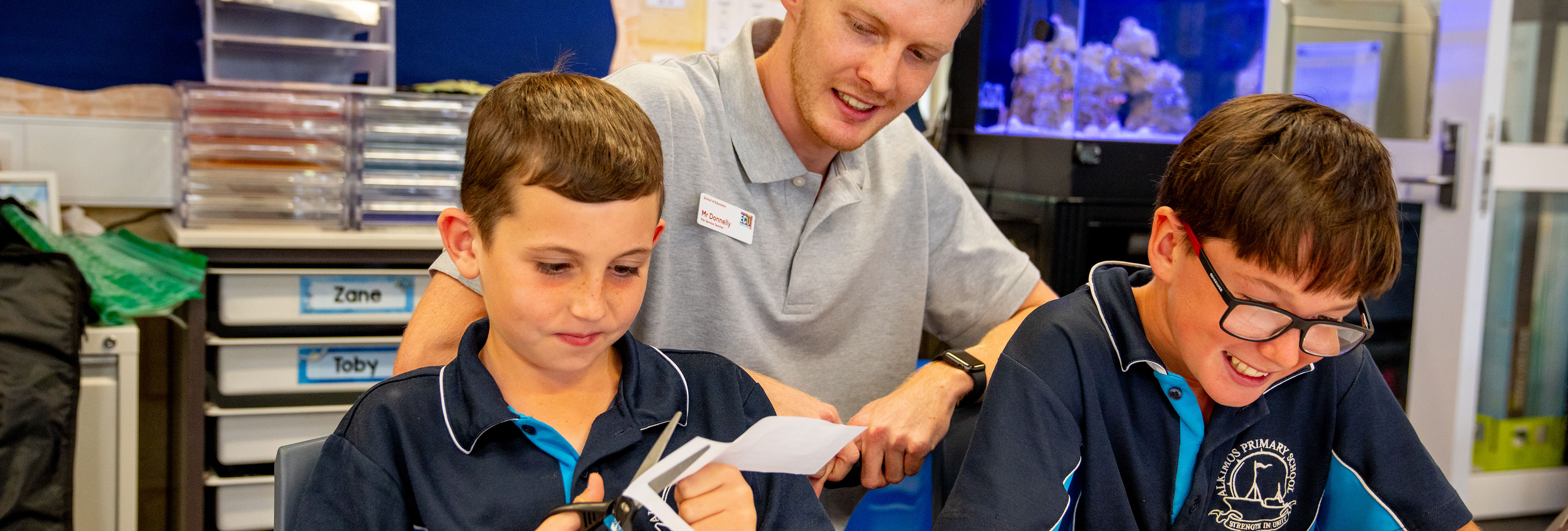 ECU School of Education Teacher Education prac student working with primary school students