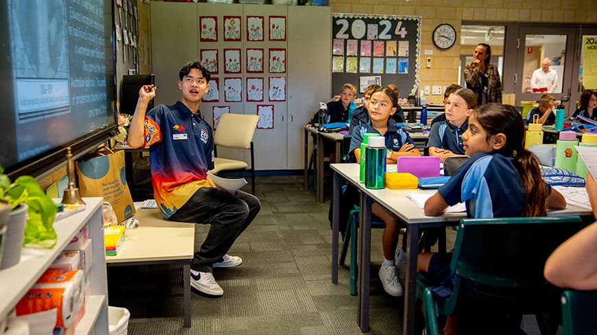 Student teacher leading a classroom of students