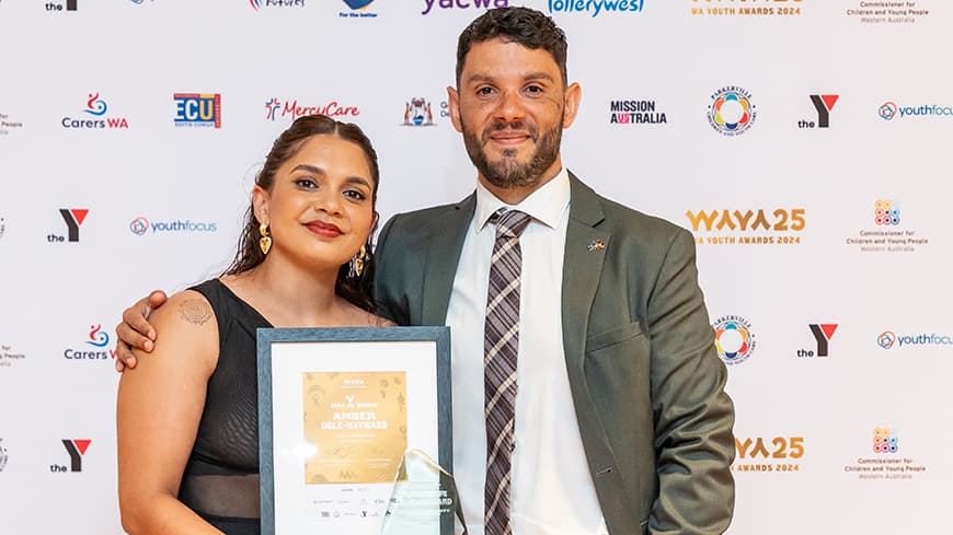 Amber Ugle-Hayward with ECU Deputy Vice-Chancellor (Student, Equity and Indigenous) Professor Braden Hill.