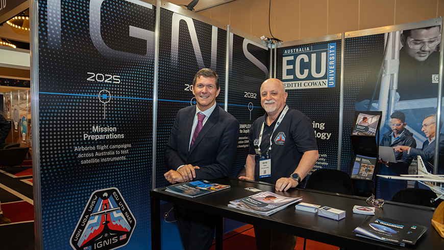 Professor Paulo de Souza and ECU Aviation Lecturer Murray Terwey.