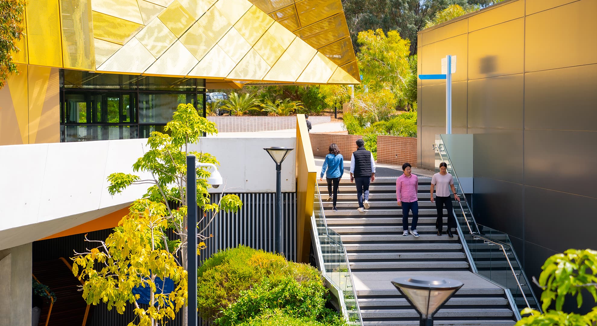 ECU students walking up and down the stairs on the Joondalup Campus.