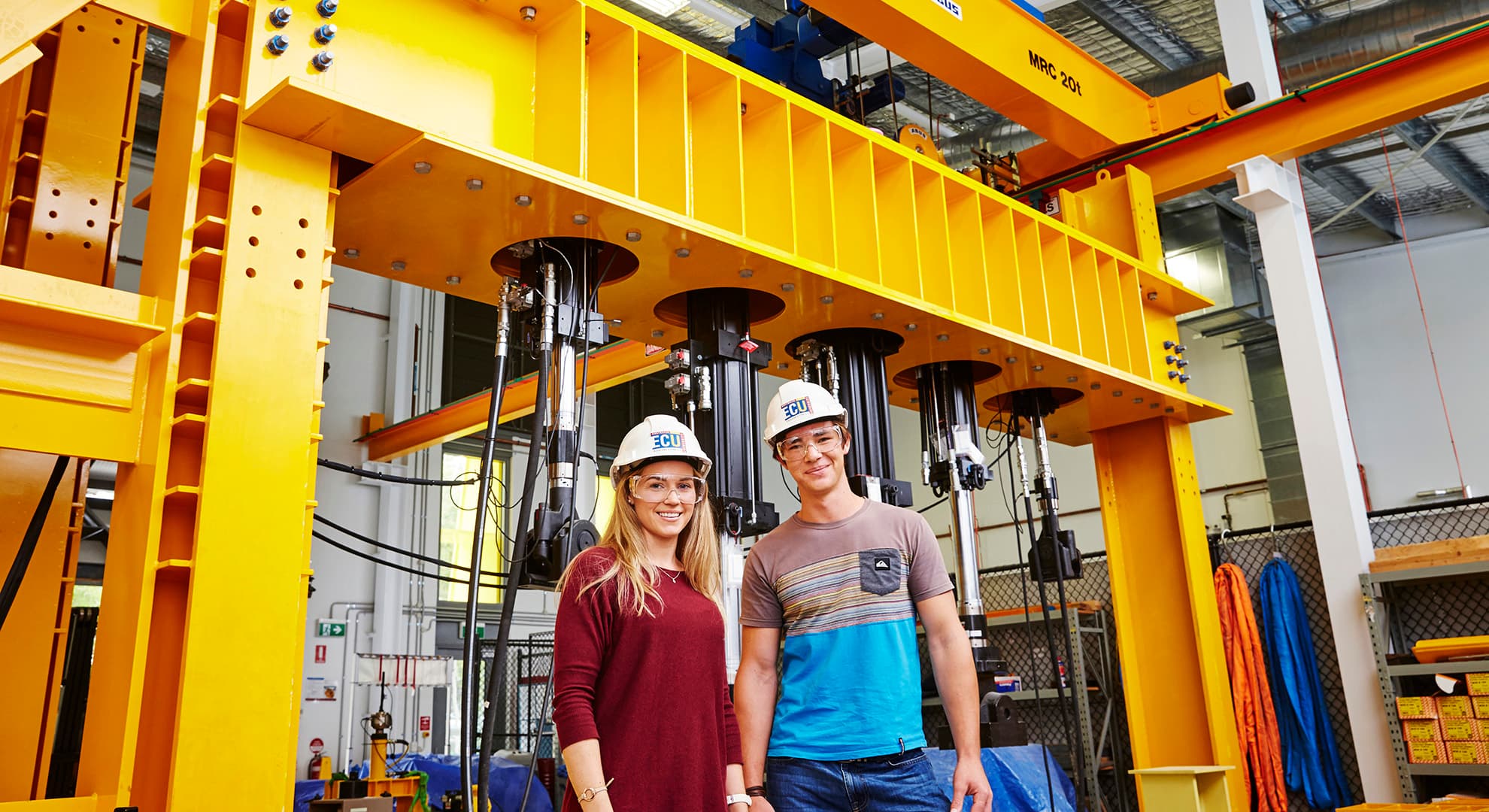 Two engineering students in a laboratory