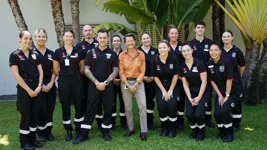 ECU paramedical students stand with Australia's Consul-General in Bali, Jo Stevens.