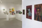 Painted and sculptured artwork on exhibition gallery walls