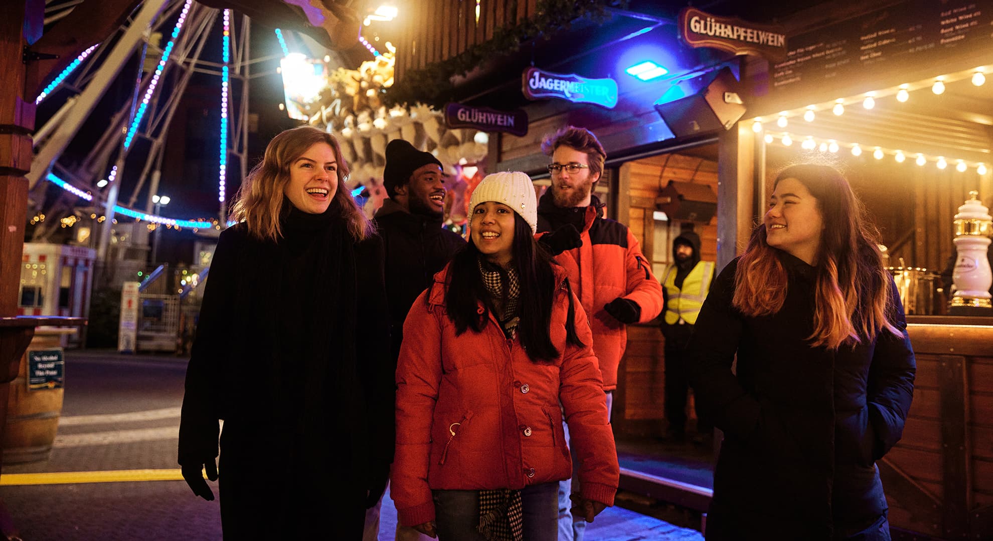 students on street at night