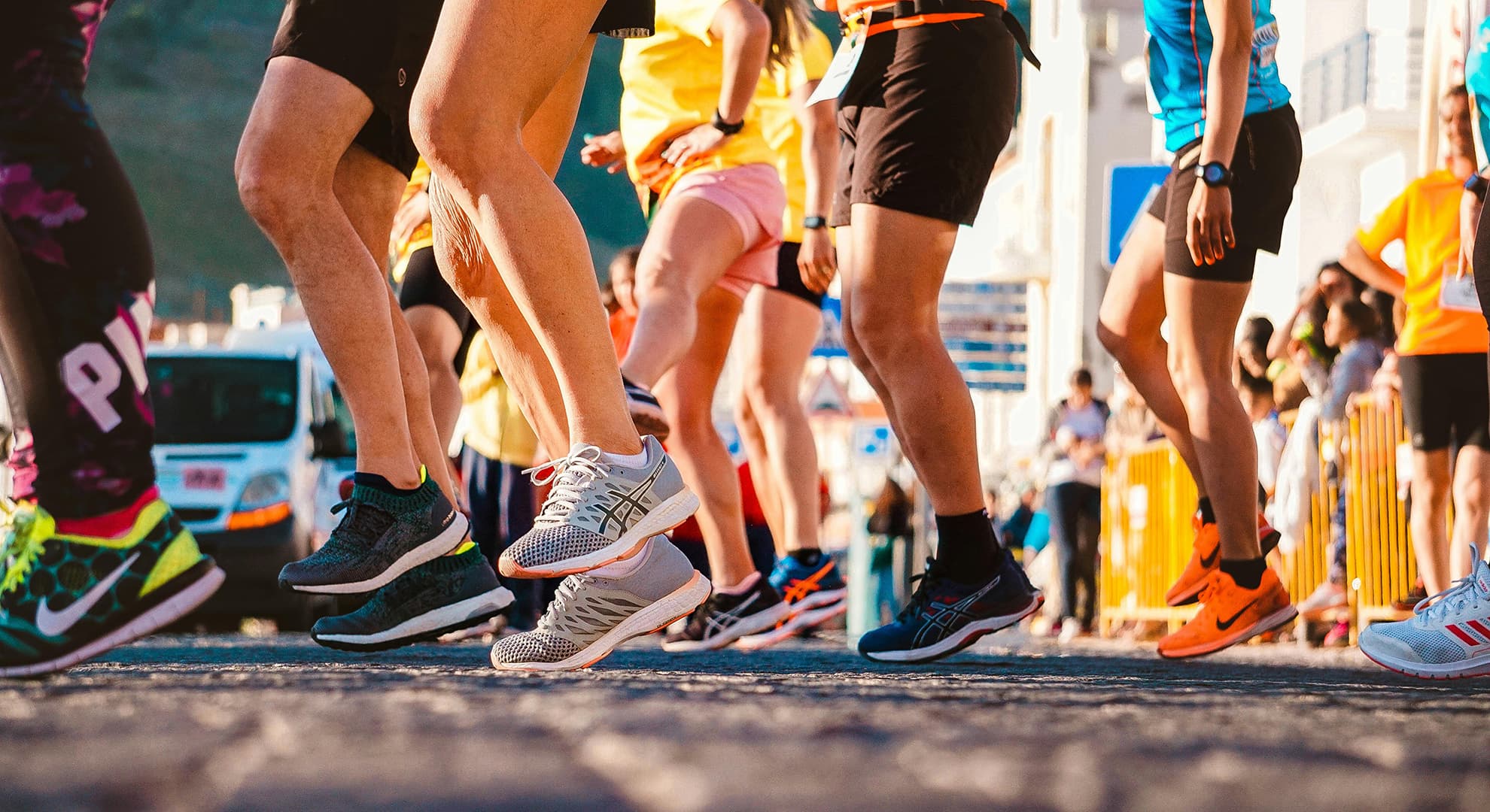 Legs of marathon runners