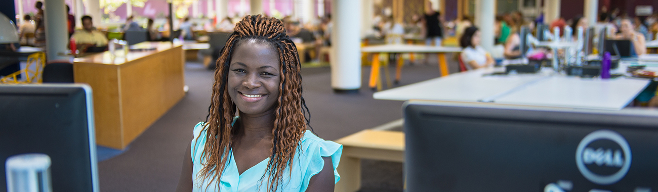 Researcher in the campus library