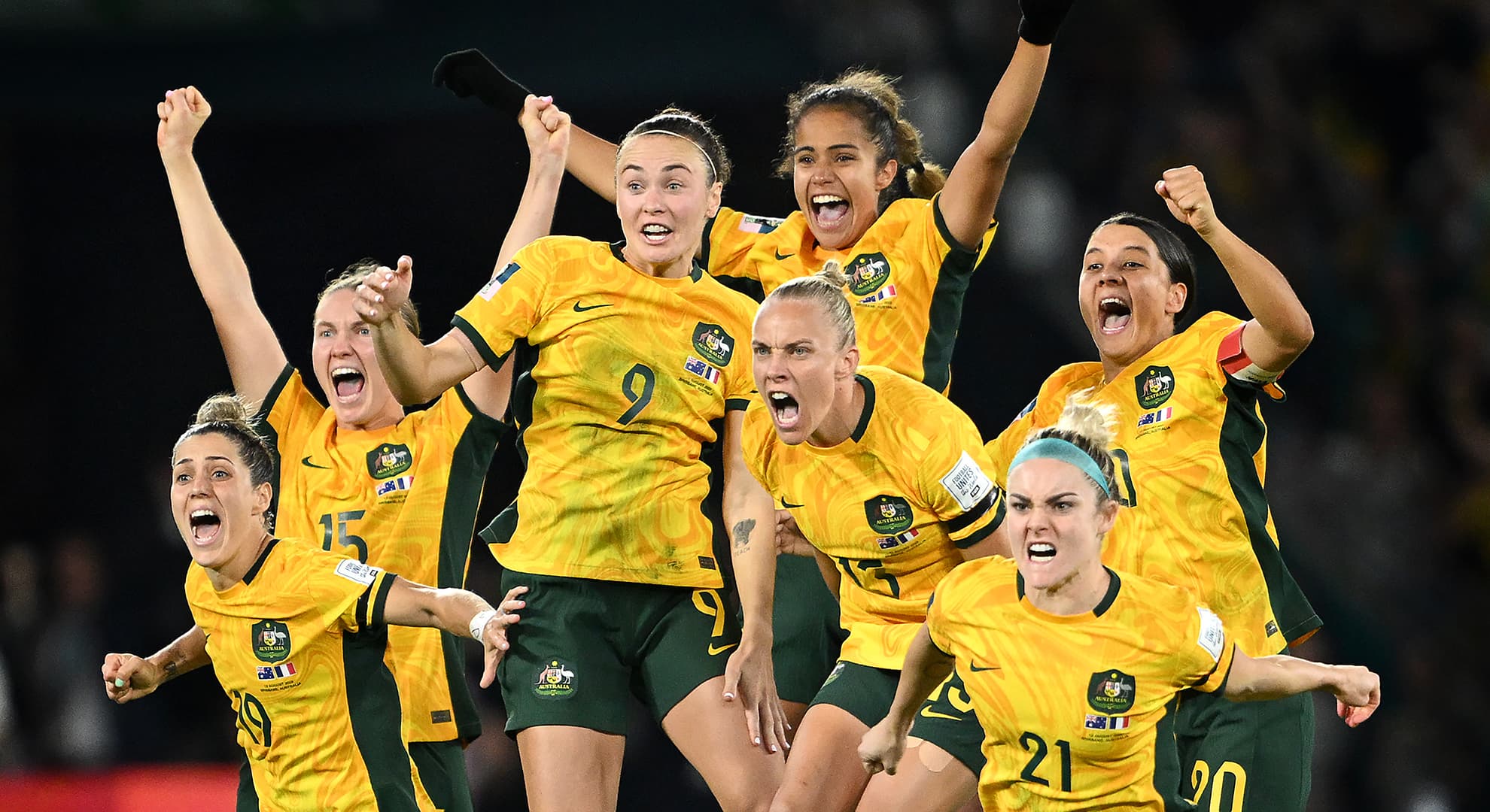 the jubilant Matildas during the 2023 FIFA Women's World Cup Quarter Final.