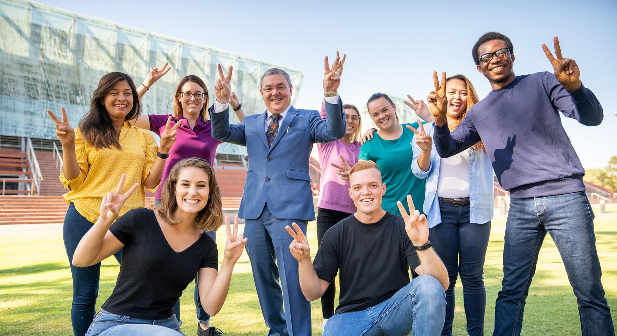 Steve Chapman with a group of students