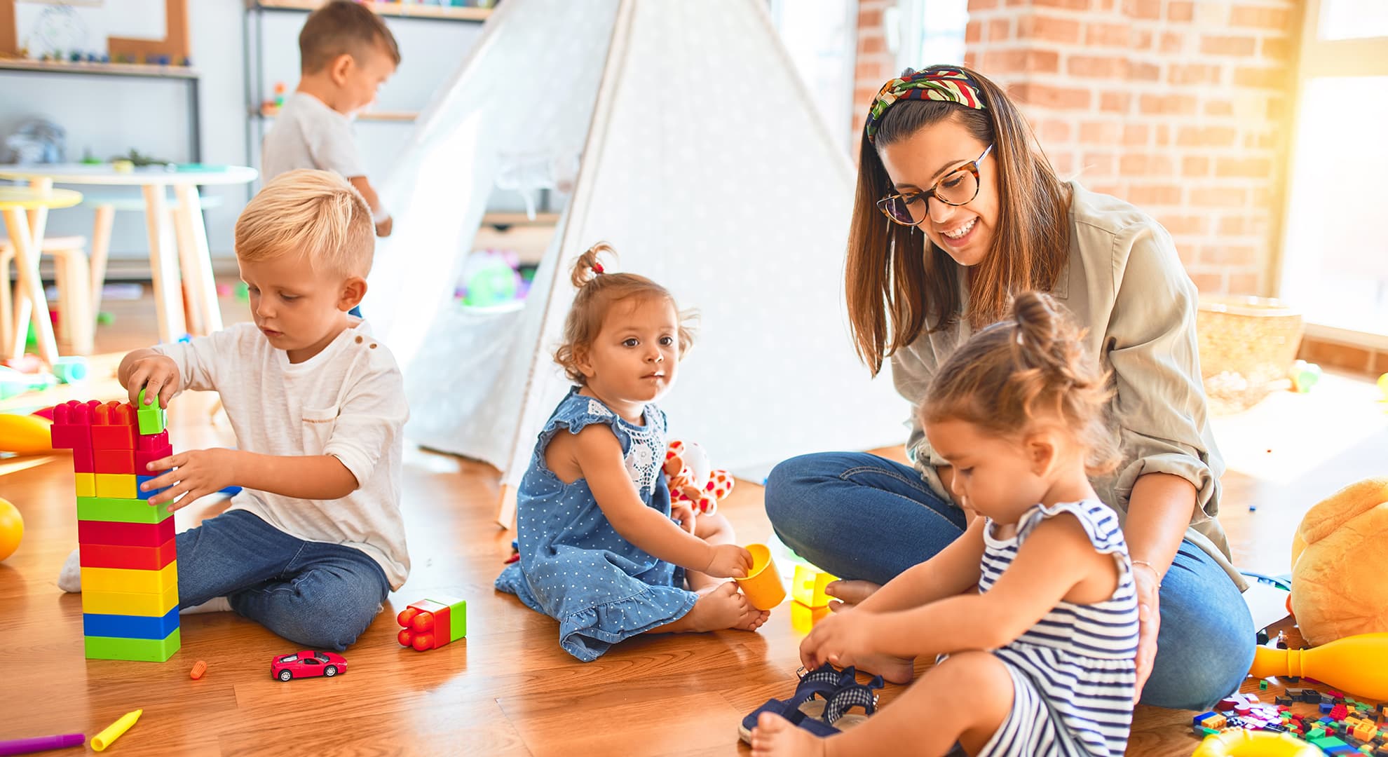 Teacher with children